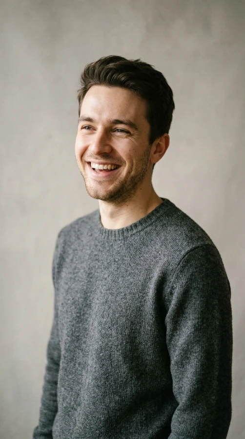 Smiling man on a video call using Rynbw